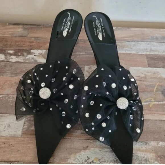 Free People Jeffrey Campbell NEW Rhinestone Bow Kitten Heels Black Shows size 9 - Picture 9 of 9